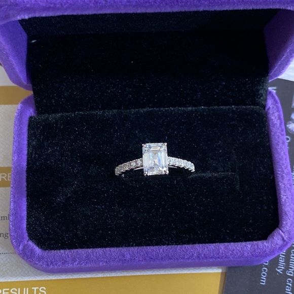 2Ct Emerald Cut GRA Moissanite Ring 18KGP S925 NEW - Picture 7 of 15